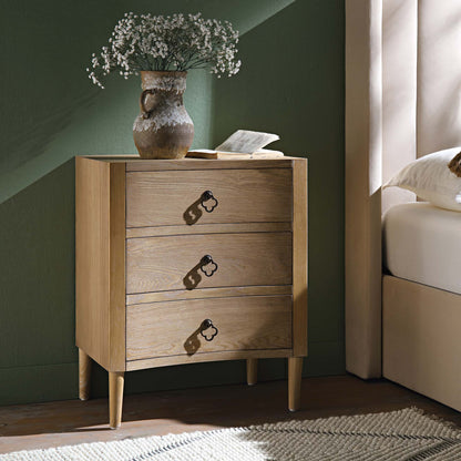 Thalia Concave 3 Drawer Bedside Table, Natural