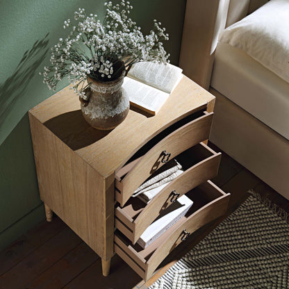 Thalia Concave 3 Drawer Bedside Table, Natural