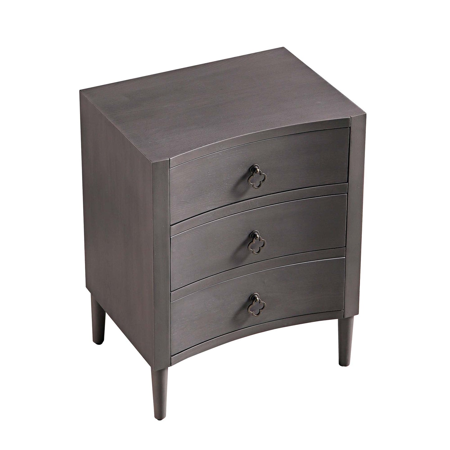 Thalia Concave 3 Drawer Bedside Table, Silver Oak