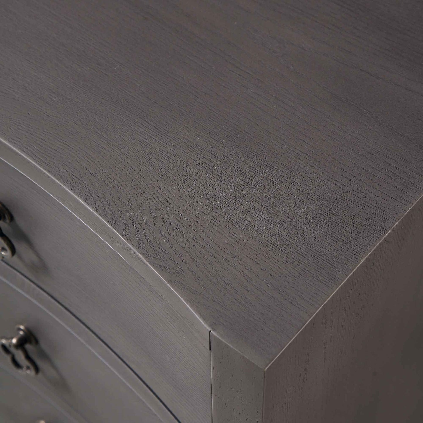 Thalia Concave 3 Drawer Bedside Table, Silver Oak