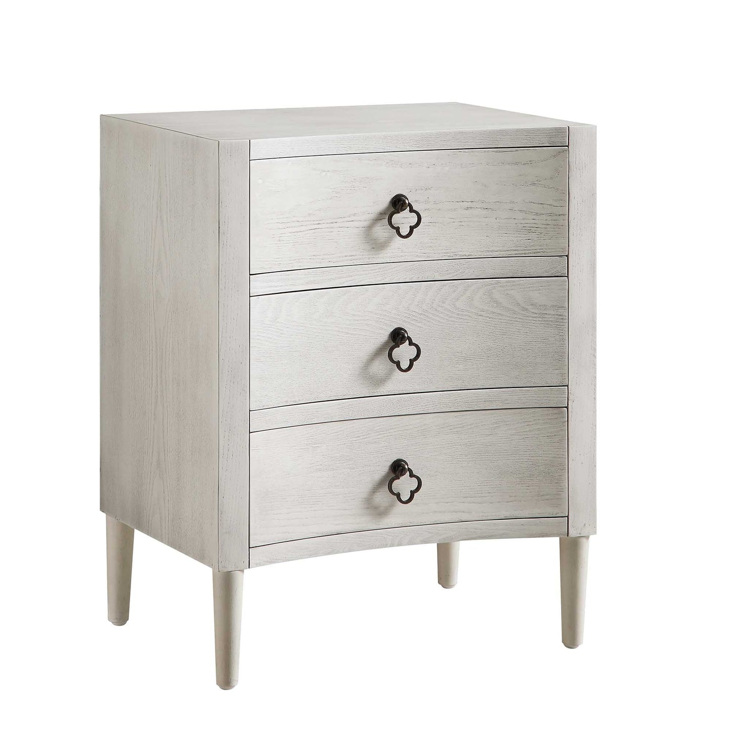 Thalia Concave 3 Drawer Bedside Table, Washed White