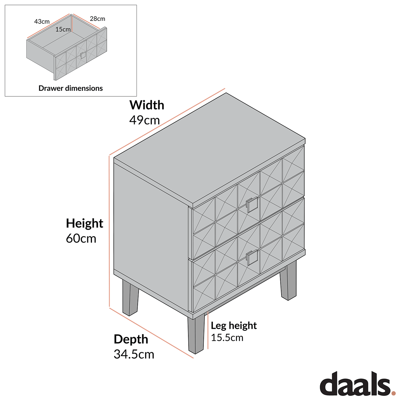 Gibbs 2-Drawer Bedside Table, Natural