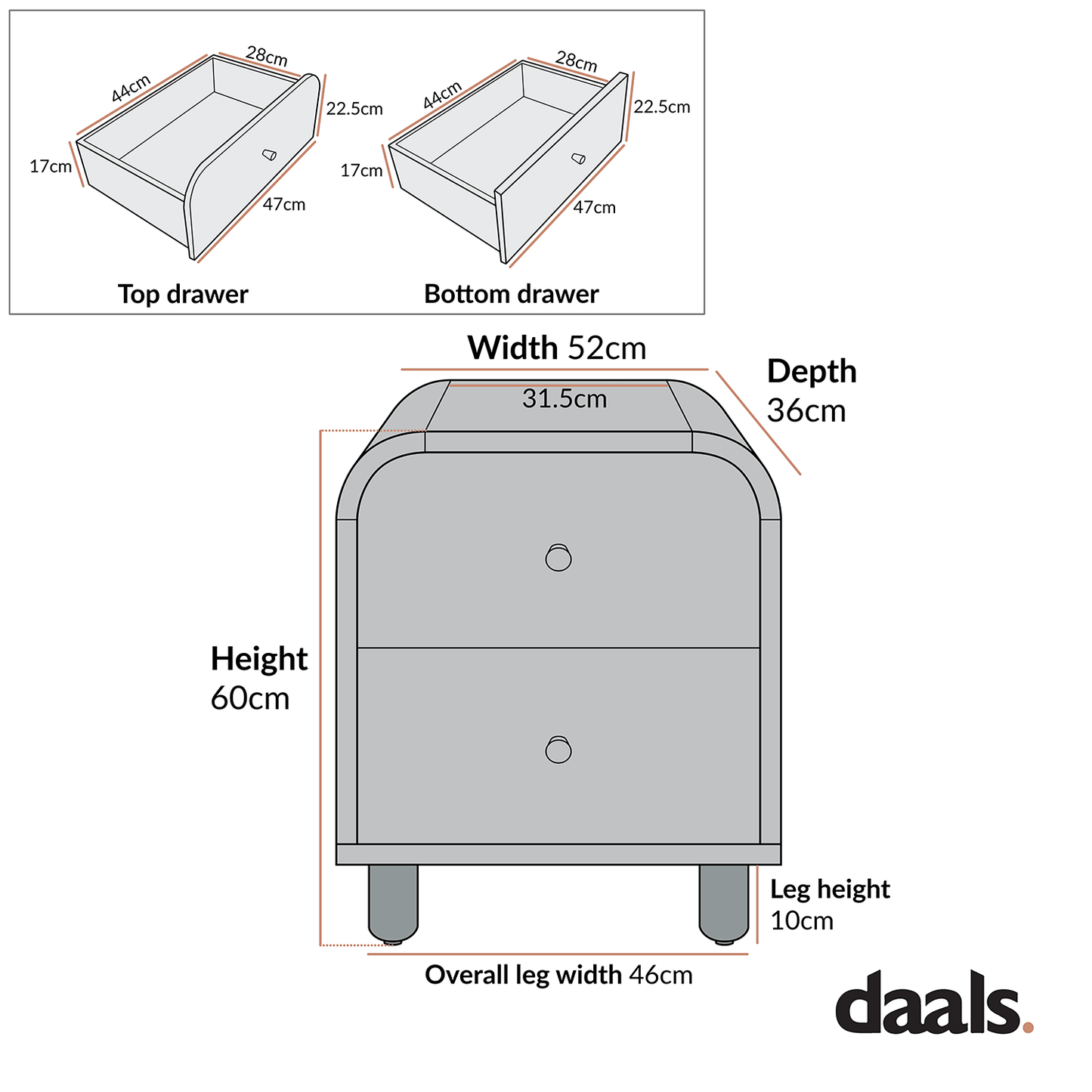 Maude 2 Drawer Bedside Table, Natural Ash with Raffia