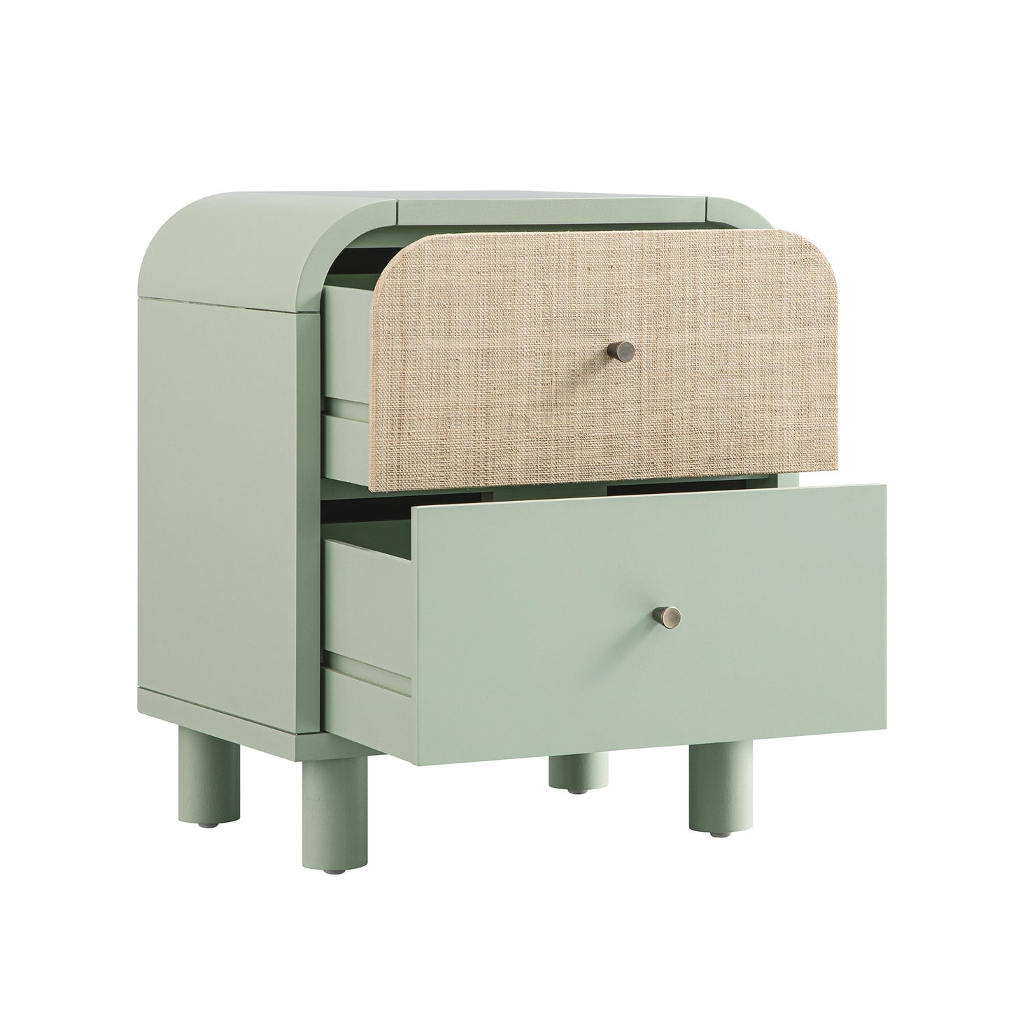 Maude 2 Drawer Bedside Table, Muted Pistachio Ash with Raffia