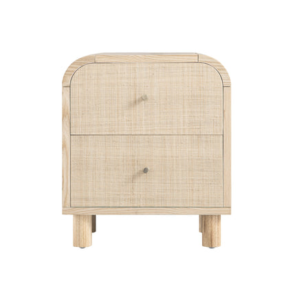 Maude 2 Drawer Bedside Table, Natural Ash with Raffia