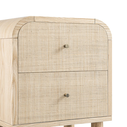 Maude 2 Drawer Bedside Table, Natural Ash with Raffia