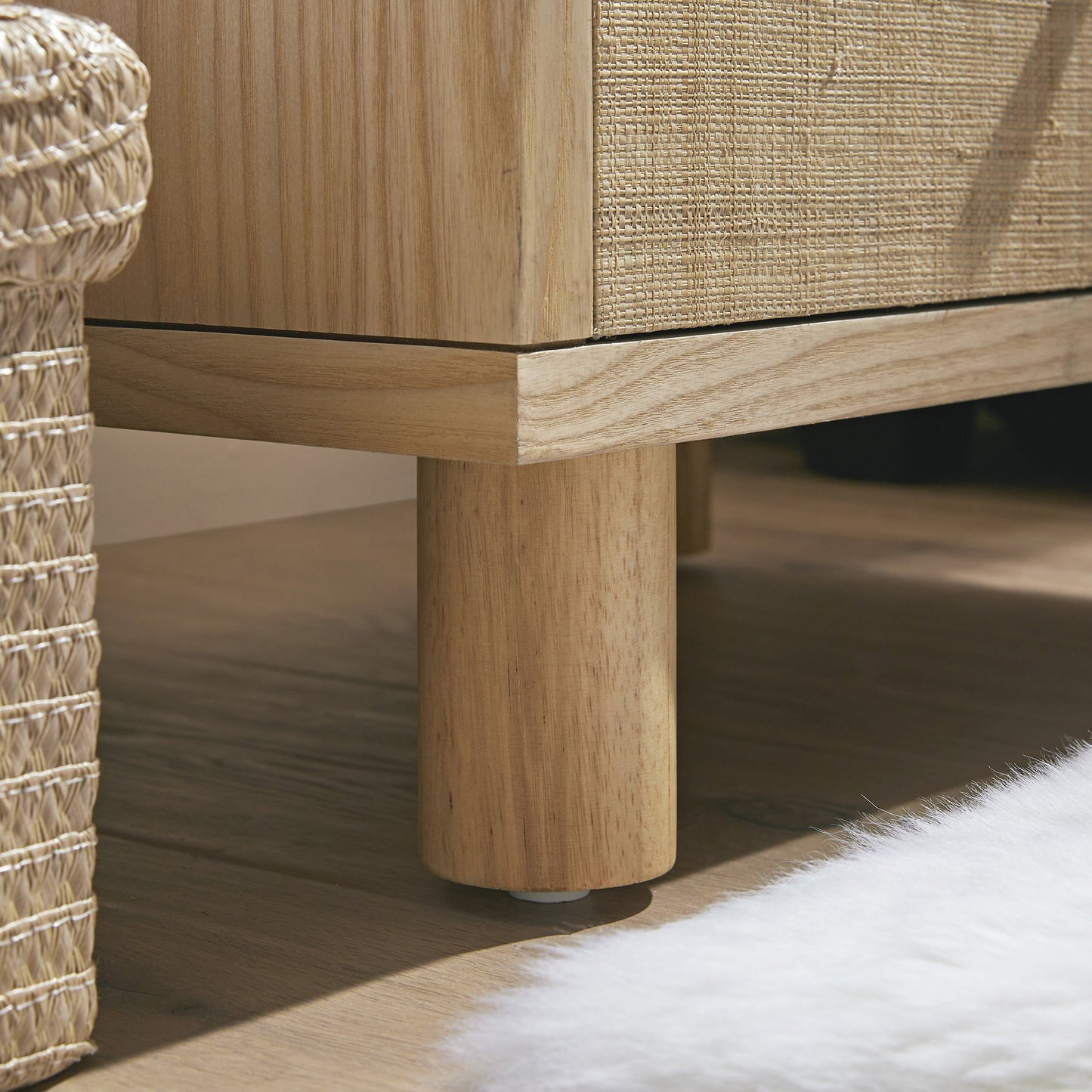 Maude 2 Drawer Bedside Table, Natural Ash with Raffia