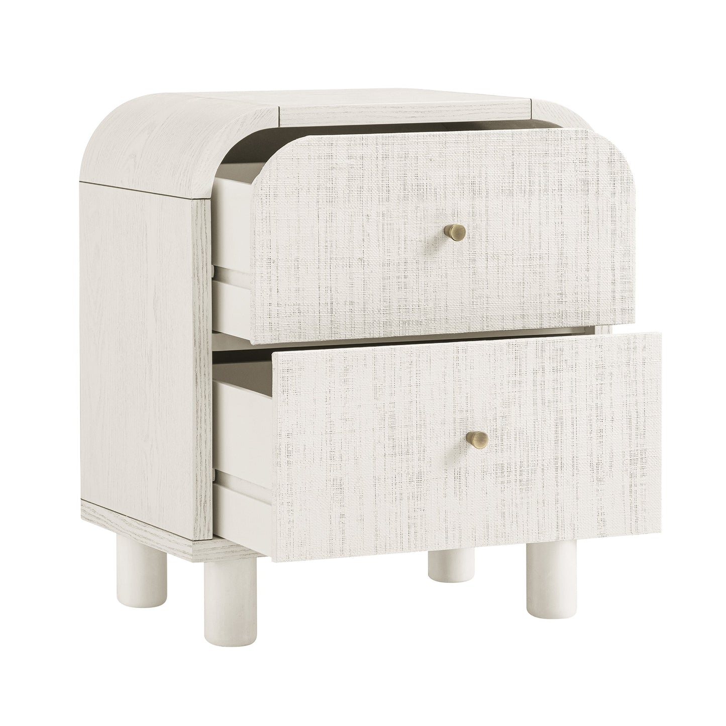 Maude 2 Drawer Bedside Table, Washed White Ash with Raffia