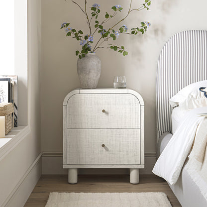 Maude 2 Drawer Bedside Table, Washed White Ash with Raffia