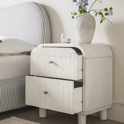 Maude 2 Drawer Bedside Table, Washed White Ash with Raffia
