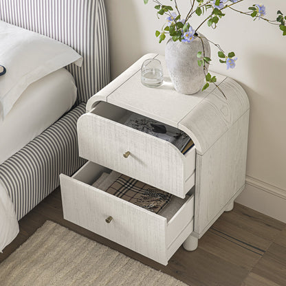 Maude 2 Drawer Bedside Table, Washed White Ash with Raffia
