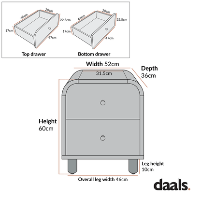 Maude 2 Drawer Bedside Table, Washed White Ash