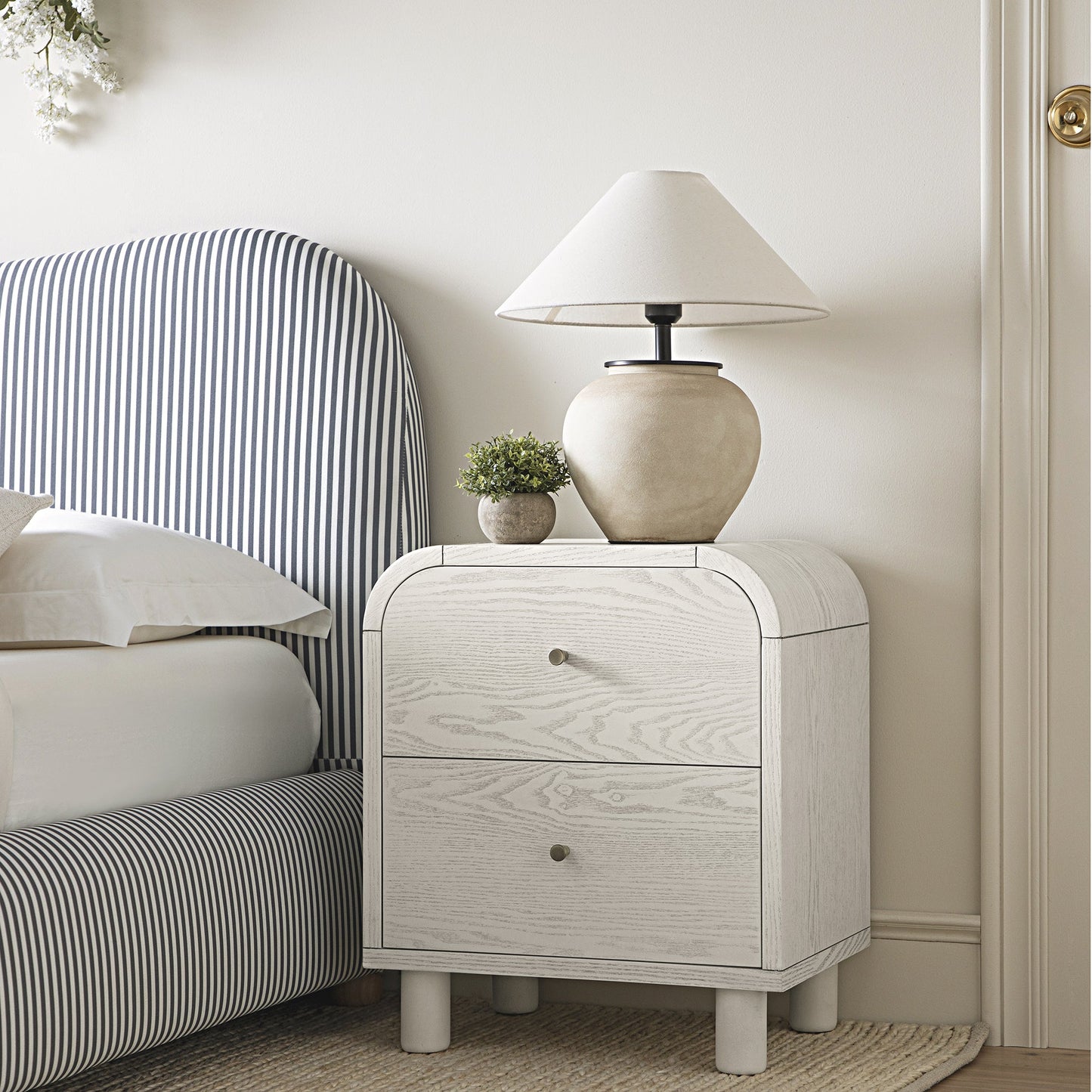 Maude 2 Drawer Bedside Table, Washed White Ash