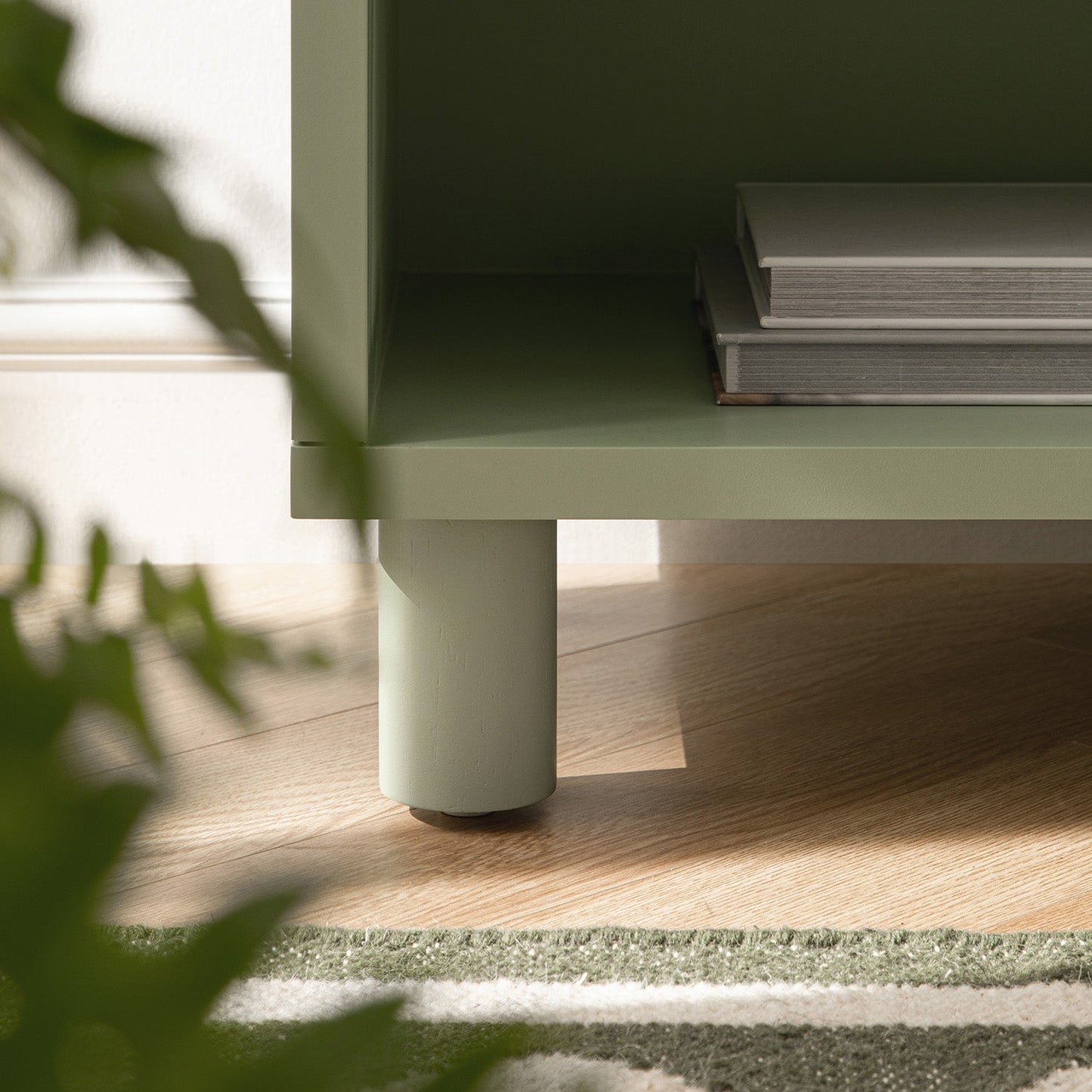 Maude 1 Drawer Bedside Table, Muted Pistachio Ash with Raffia