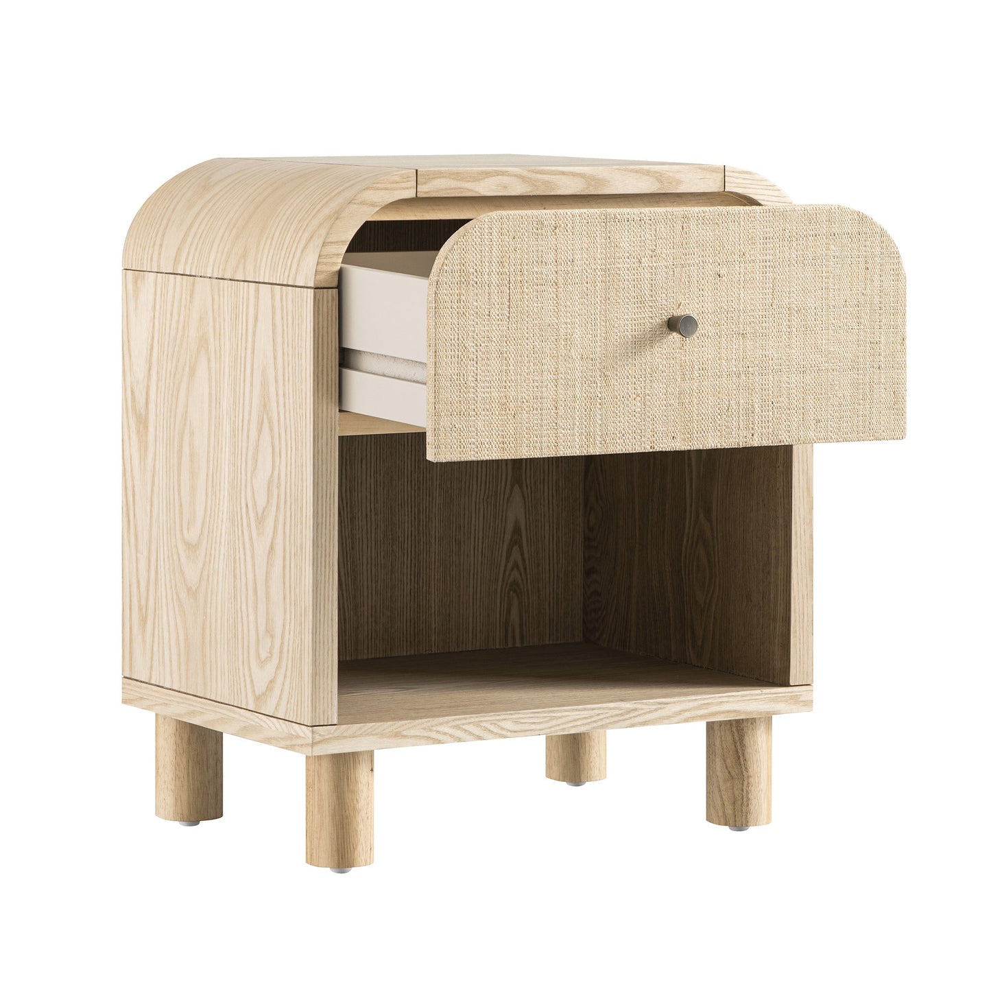 Maude 1 Drawer Bedside Table, Natural Ash with Raffia