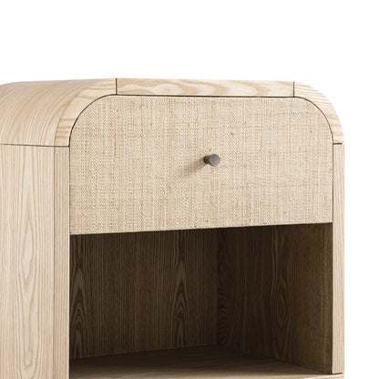 Maude 1 Drawer Bedside Table, Natural Ash with Raffia
