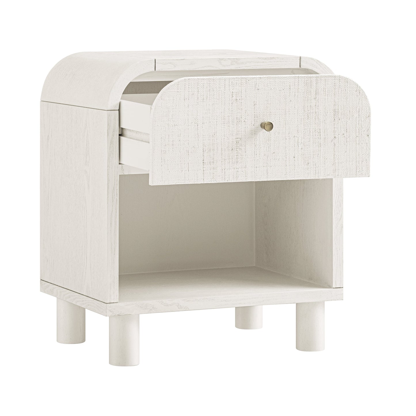Maude 1 Drawer Bedside Table, Washed White Ash with Raffia
