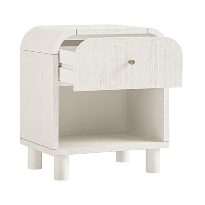 Maude 1 Drawer Bedside Table, Washed White Ash with Raffia