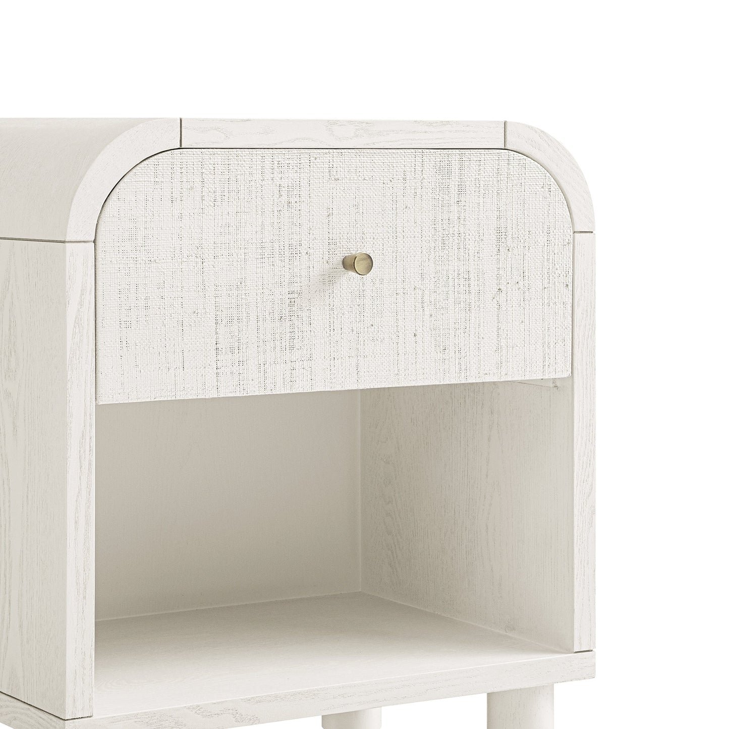 Maude 1 Drawer Bedside Table, Washed White Ash with Raffia