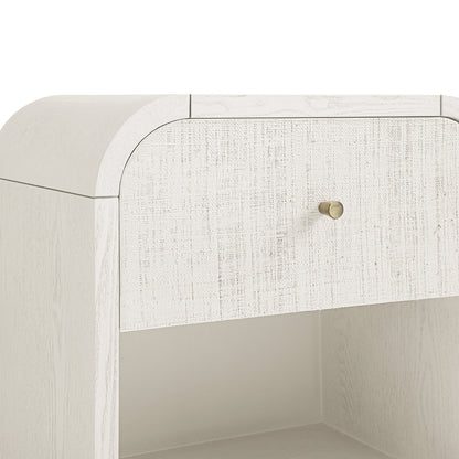 Maude 1 Drawer Bedside Table, Washed White Ash with Raffia