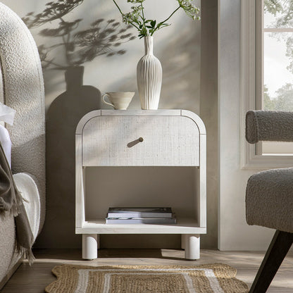 Maude 1 Drawer Bedside Table, Washed White Ash with Raffia