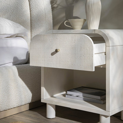Maude 1 Drawer Bedside Table, Washed White Ash with Raffia