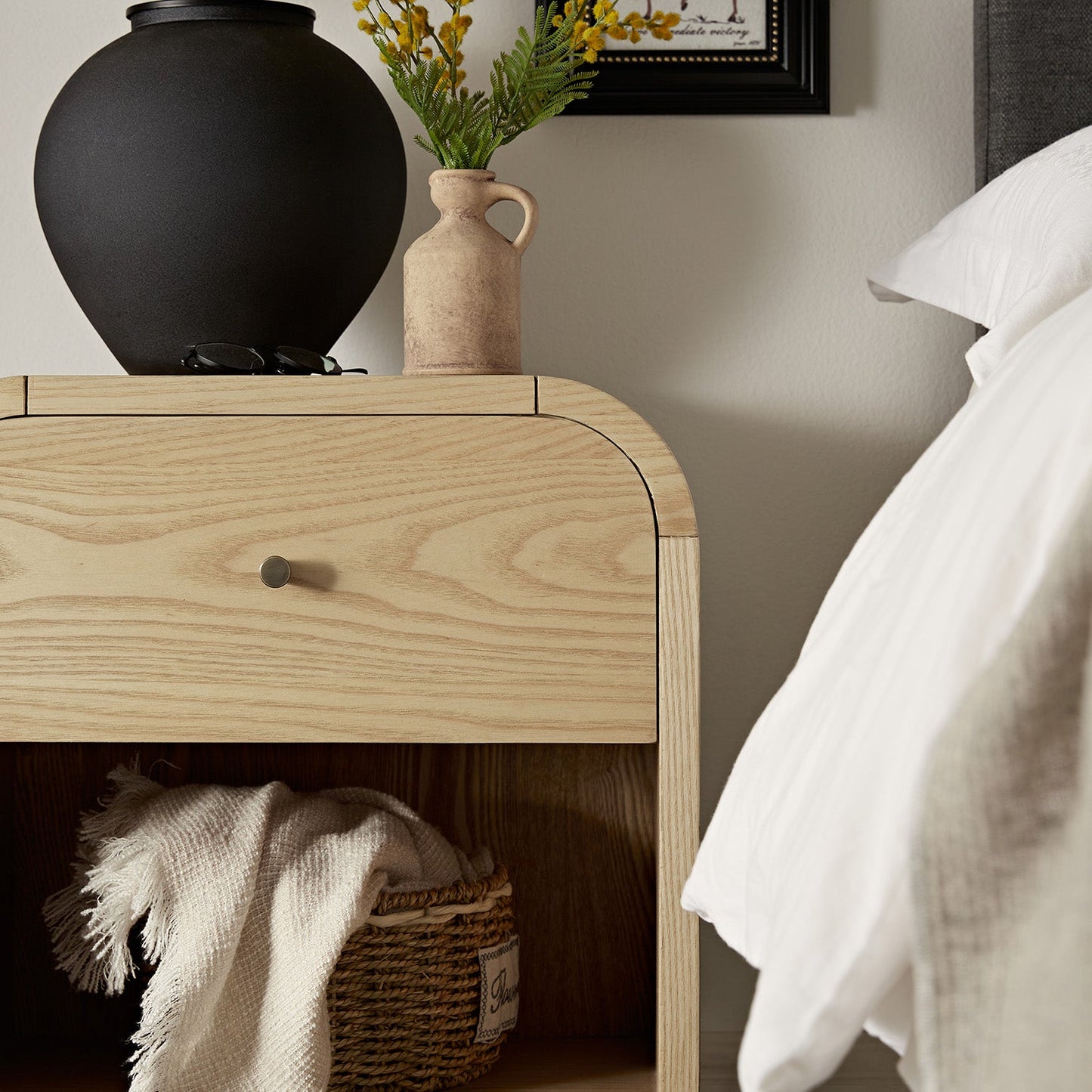 Maude 1 Drawer Bedside Table, Natural Ash