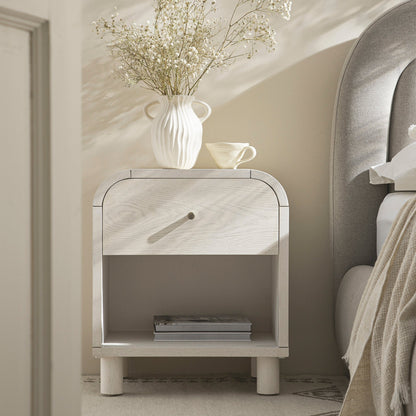 Maude 1 Drawer Bedside Table, Washed White Ash
