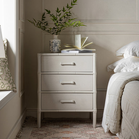 Elstowe Faux Bamboo 3-Drawer Bedside Table, Shaded White