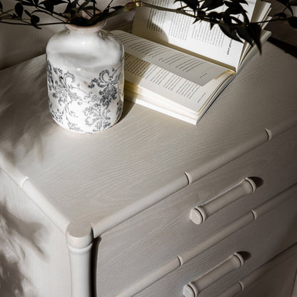 Elstowe Faux Bamboo 3-Drawer Bedside Table, Shaded White