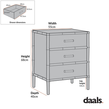 Elstowe Faux Bamboo 3-Drawer Bedside Table, Sage Green
