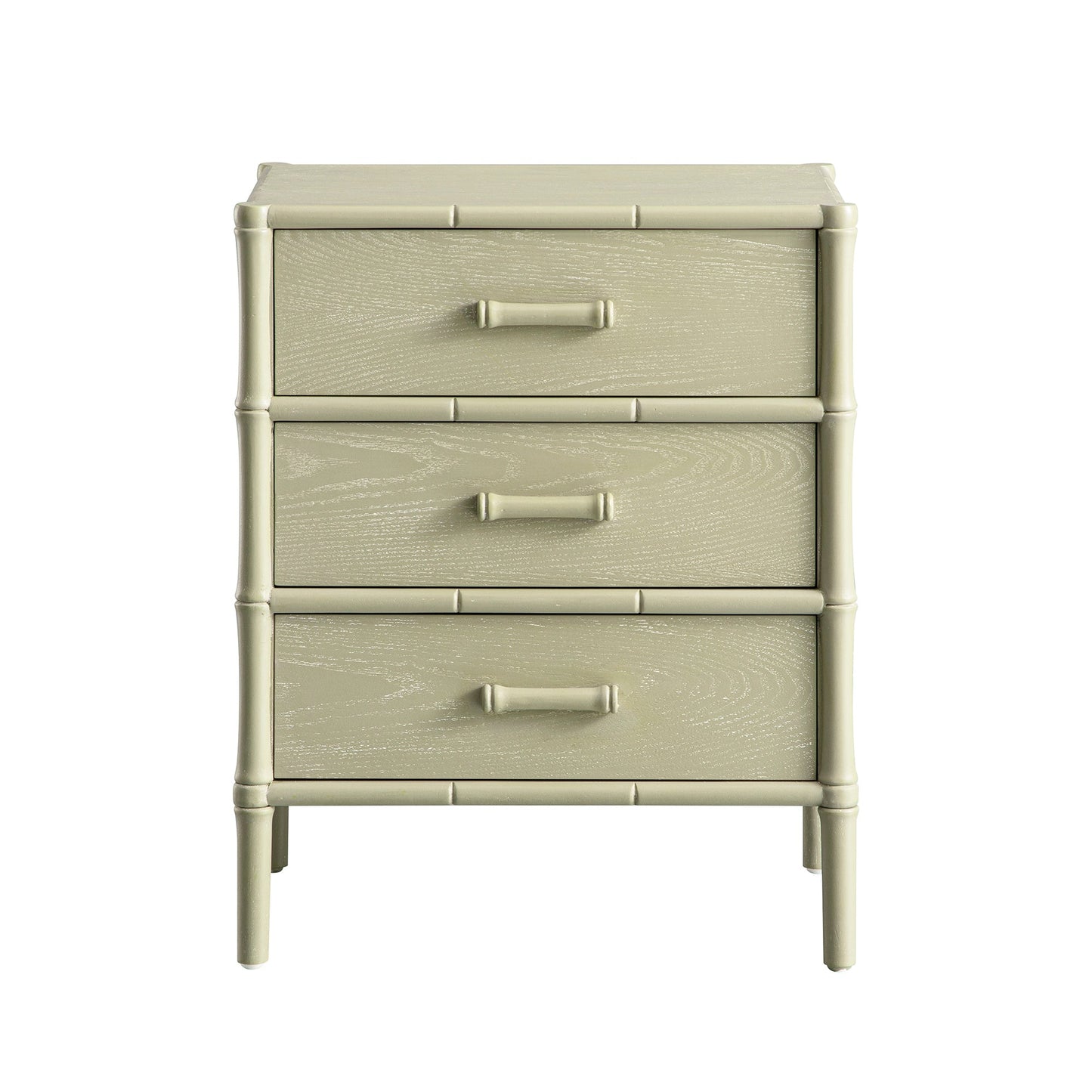 Elstowe Faux Bamboo 3-Drawer Bedside Table, Sage Green