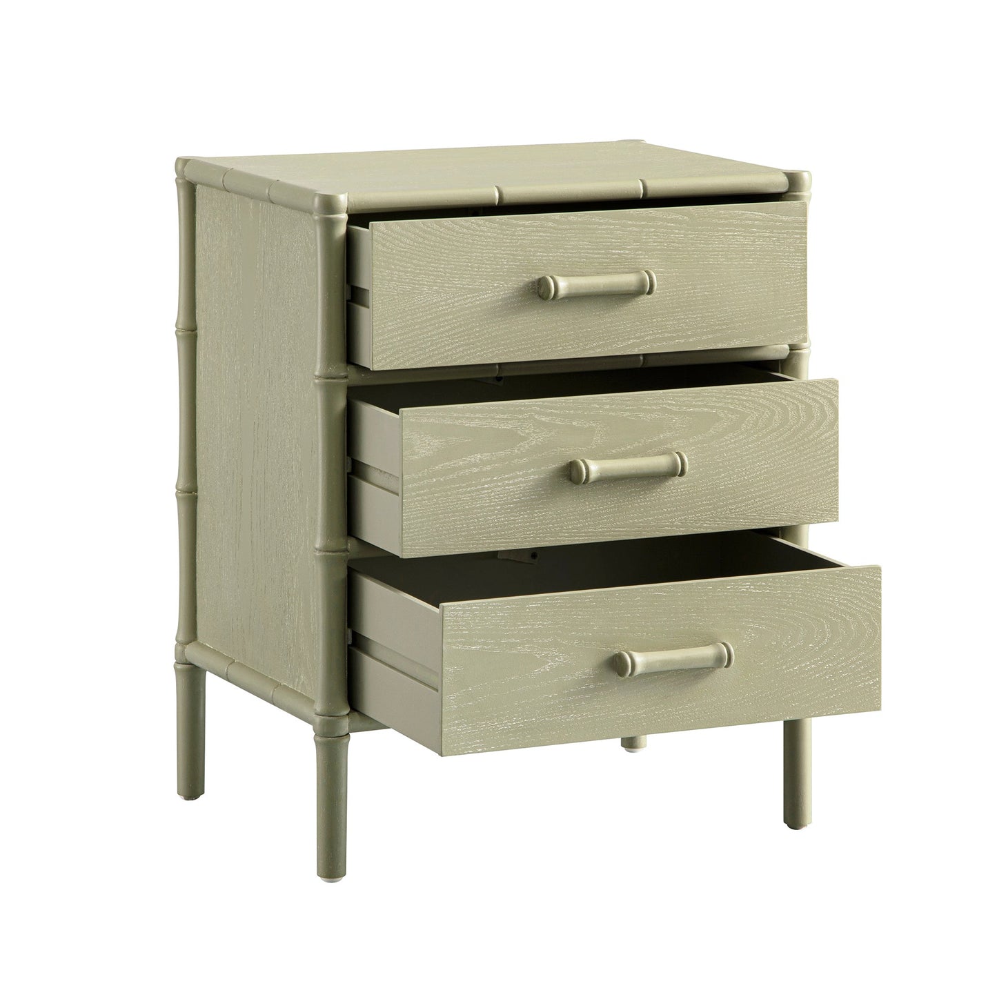 Elstowe Faux Bamboo 3-Drawer Bedside Table, Sage Green