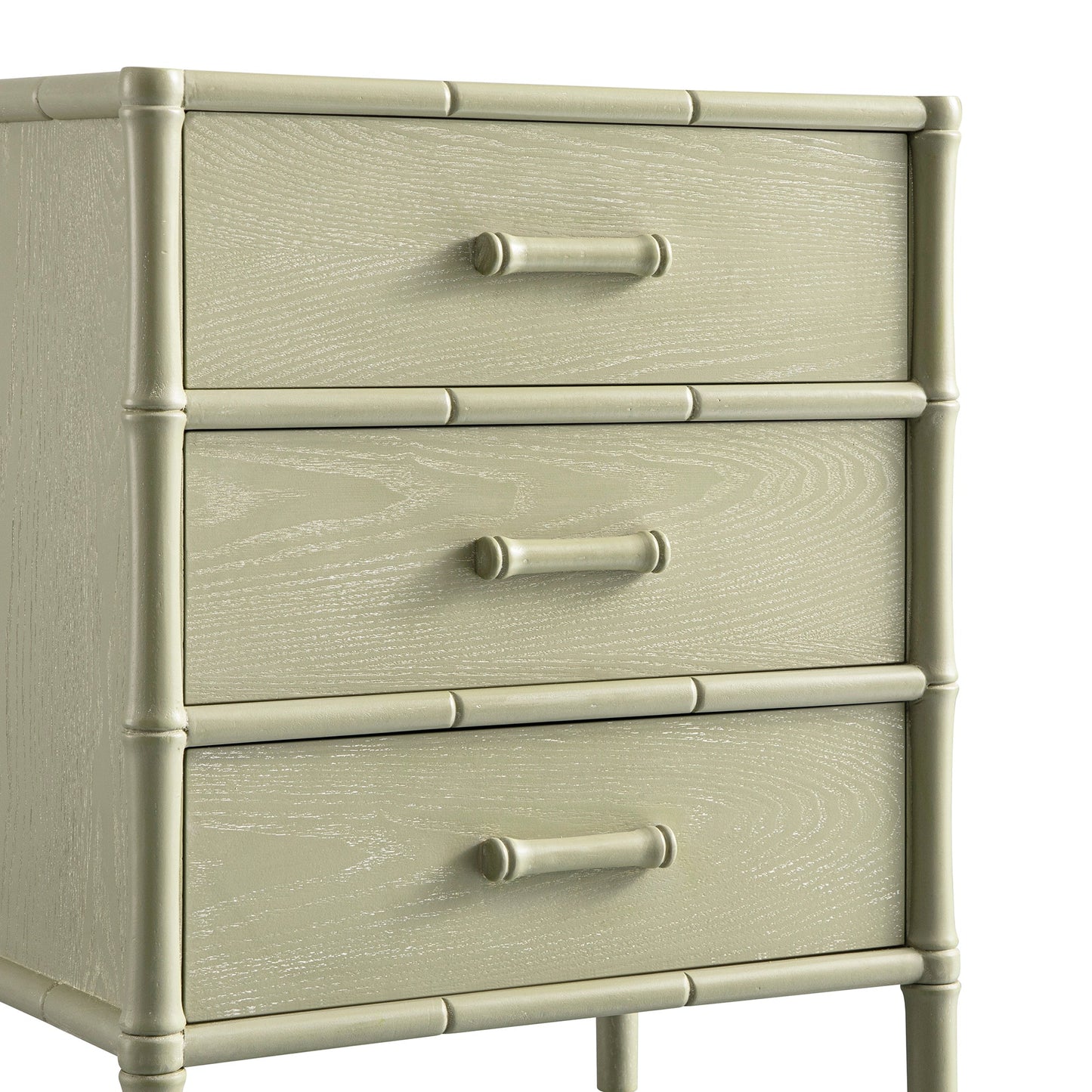 Elstowe Faux Bamboo 3-Drawer Bedside Table, Sage Green