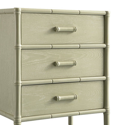 Elstowe Faux Bamboo 3-Drawer Bedside Table, Sage Green