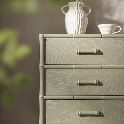 Elstowe Faux Bamboo 3-Drawer Bedside Table, Sage Green