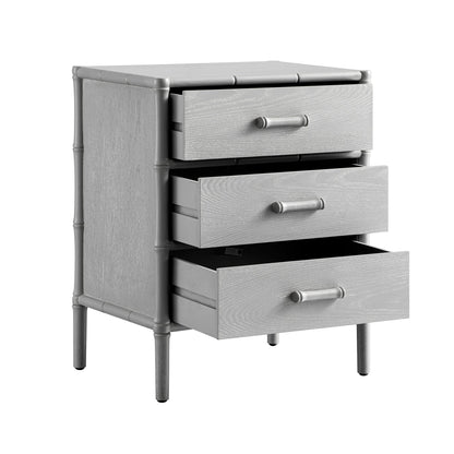 Elstowe Faux Bamboo 3-Drawer Bedside Table, Warm Grey