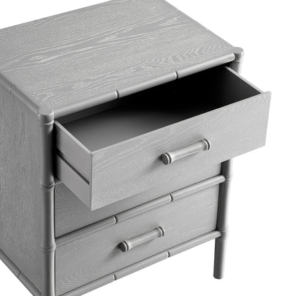 Elstowe Faux Bamboo 3-Drawer Bedside Table, Warm Grey