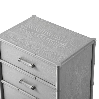 Elstowe Faux Bamboo 3-Drawer Bedside Table, Warm Grey