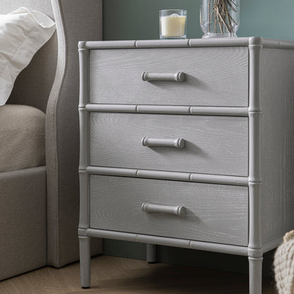 Elstowe Faux Bamboo 3-Drawer Bedside Table, Warm Grey