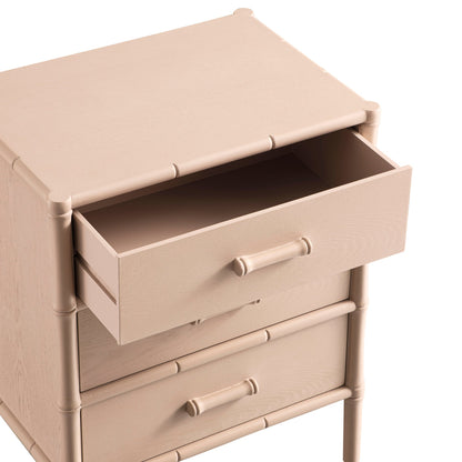 Elstowe Faux Bamboo 3-Drawer Bedside Table, Nude Pink