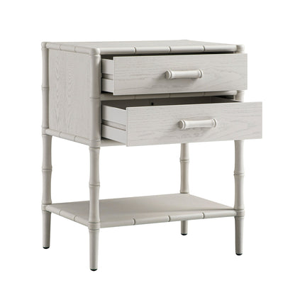 Elstowe Faux Bamboo 2-Drawer Bedside Table, Shaded White