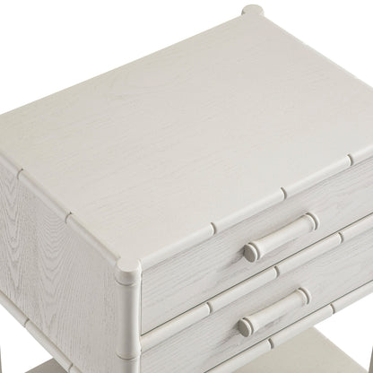 Elstowe Faux Bamboo 2-Drawer Bedside Table, Shaded White
