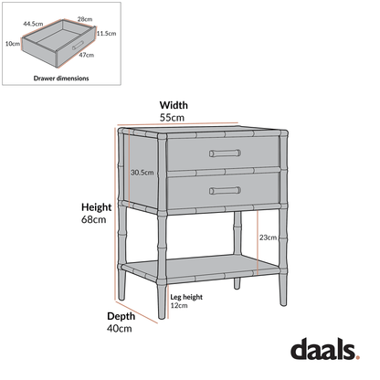 Elstowe Faux Bamboo 2-Drawer Bedside Table, Shaded White