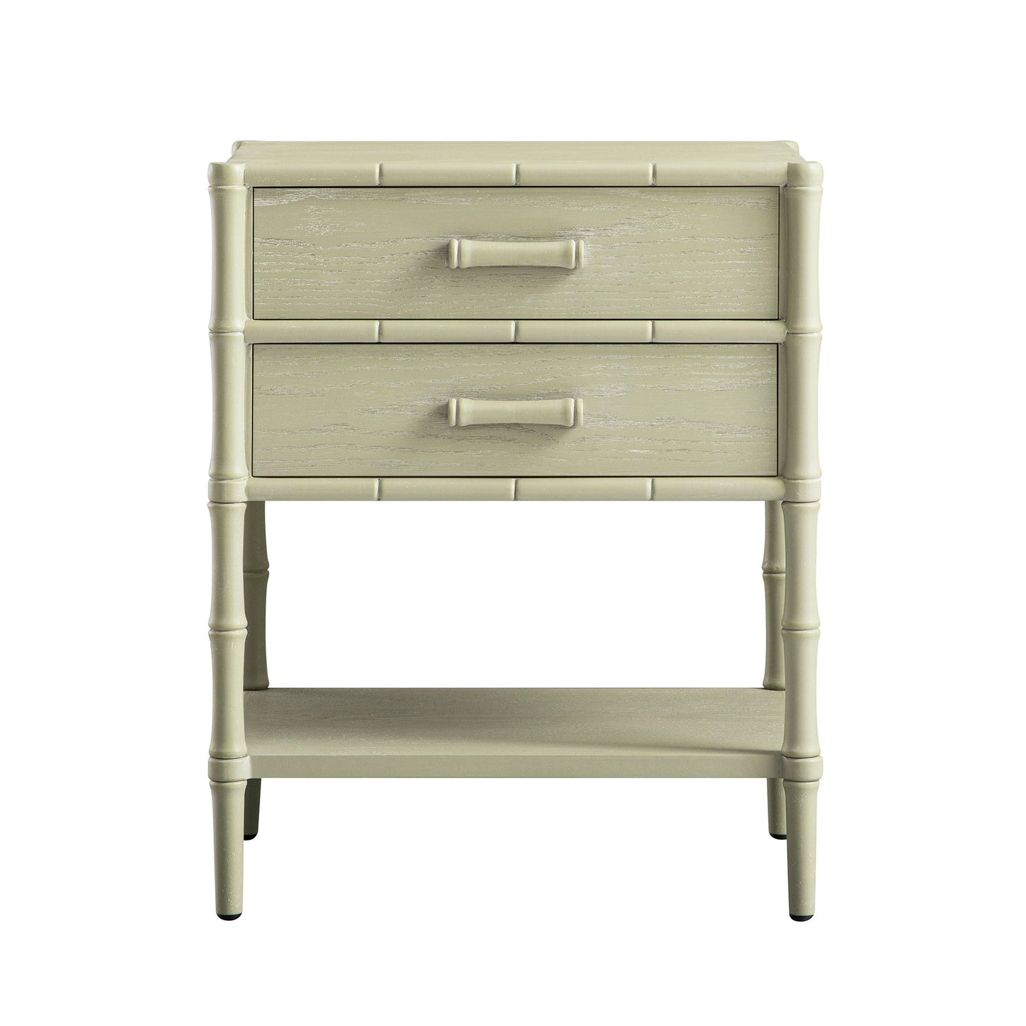 Elstowe Faux Bamboo 2-Drawer Bedside Table, Sage Green