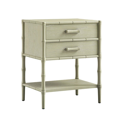 Elstowe Faux Bamboo 2-Drawer Bedside Table, Sage Green