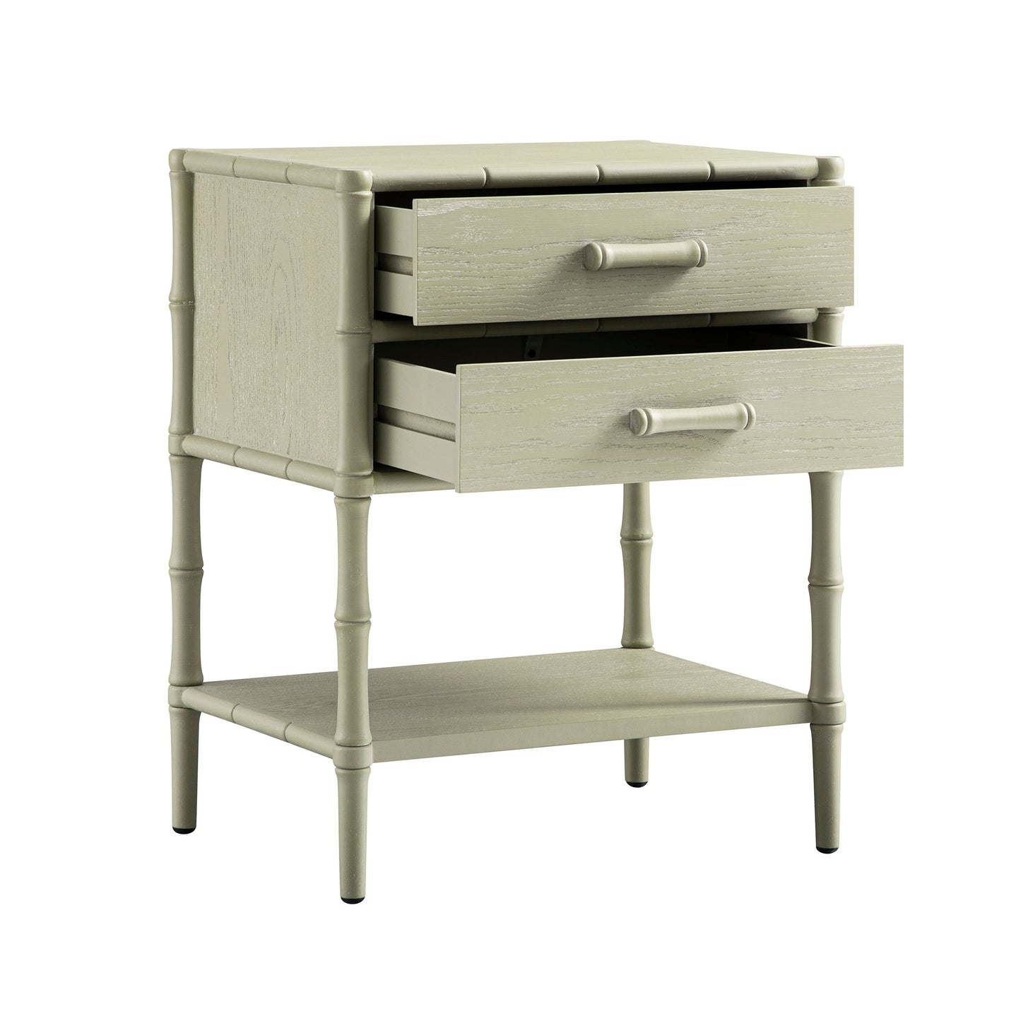 Elstowe Faux Bamboo 2-Drawer Bedside Table, Sage Green