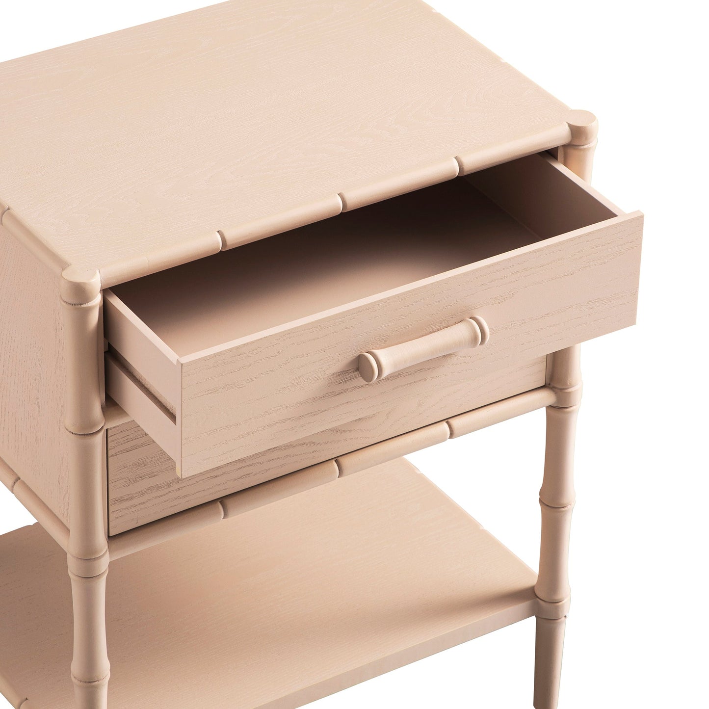 Elstowe Faux Bamboo 2-Drawer Bedside Table, Nude Pink