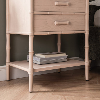 Elstowe Faux Bamboo 2-Drawer Bedside Table, Nude Pink