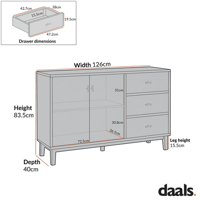 Bianca Chip Carved 2-Door 3-Drawer Sideboard, Sand Beige & Ivory